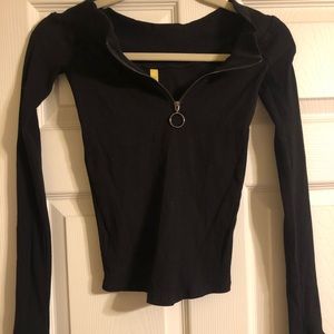 Free People Black Ribbed Stretch Top